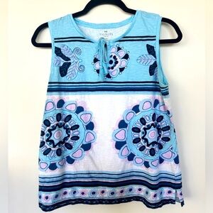 Talbots Blue White & Pink Front Tie Sleeveless Top Size LP